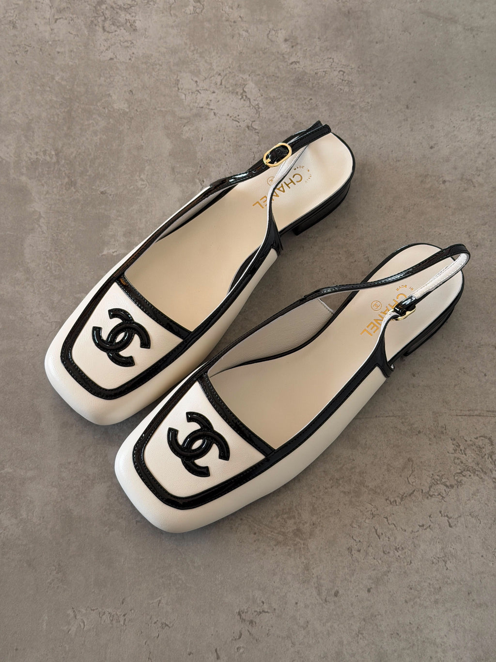 Chanel Square Toe Slingback Flats