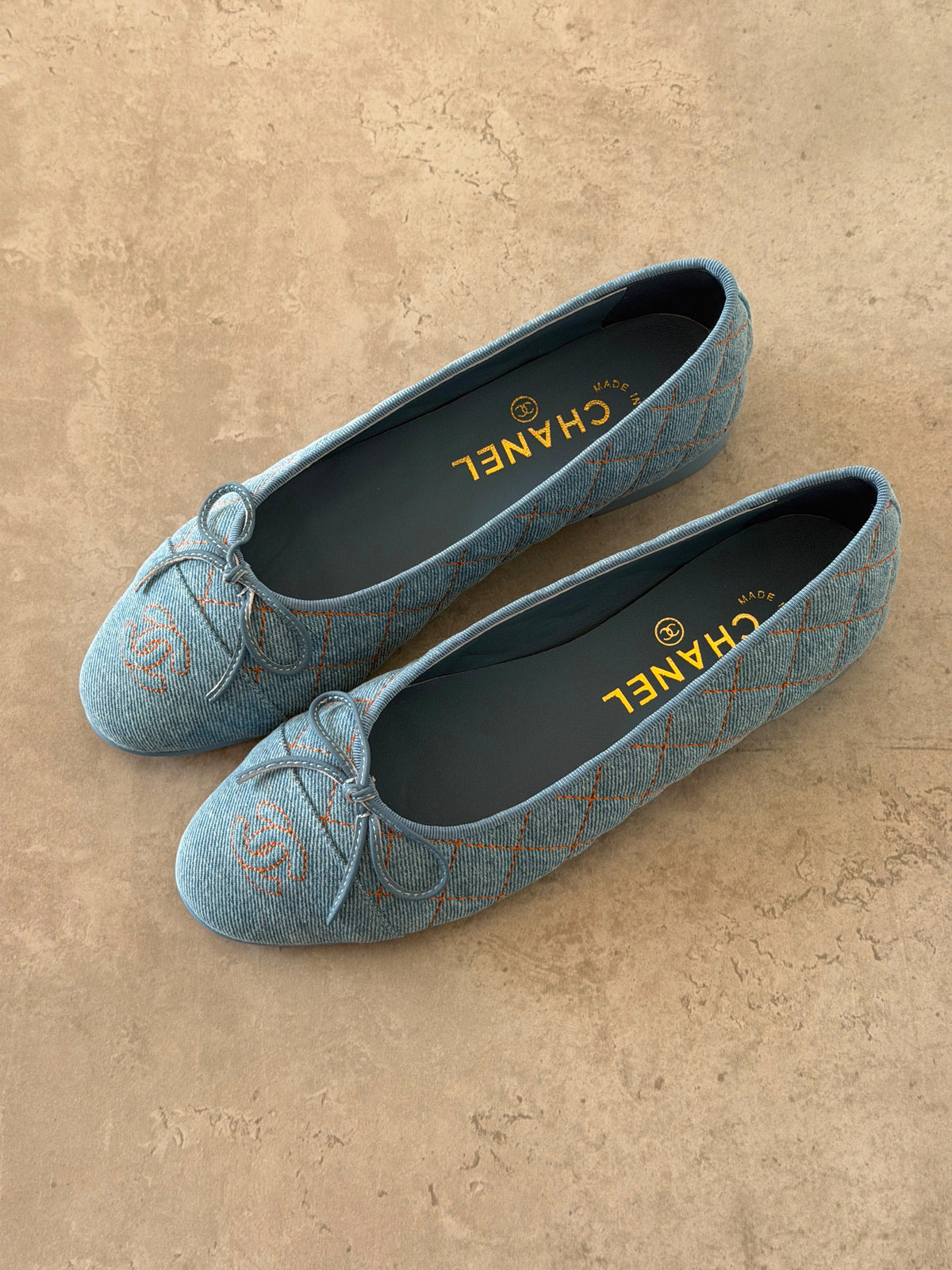 Chanel Quilted Denim Ballet Flats