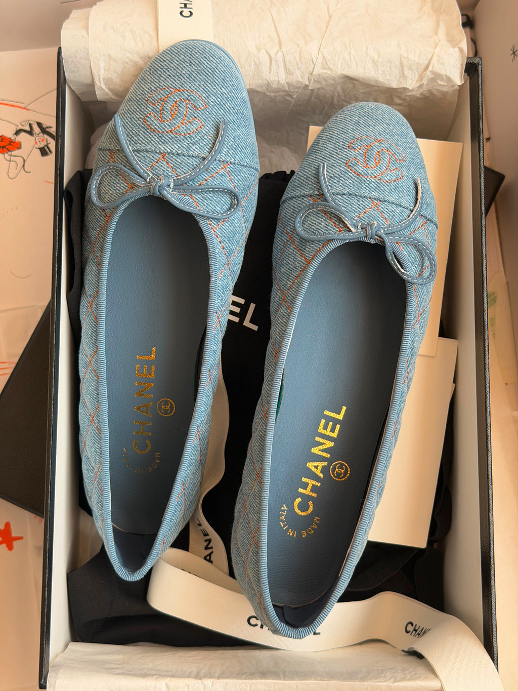 Chanel Quilted Denim Ballet Flats
