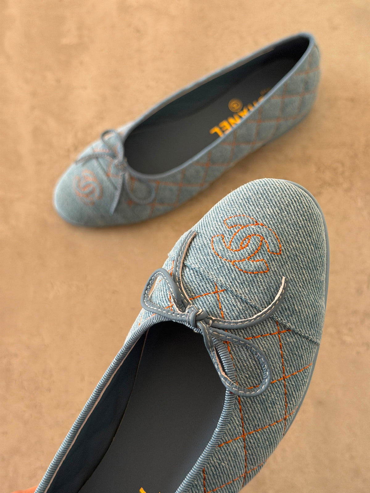 Chanel Quilted Denim Ballet Flats