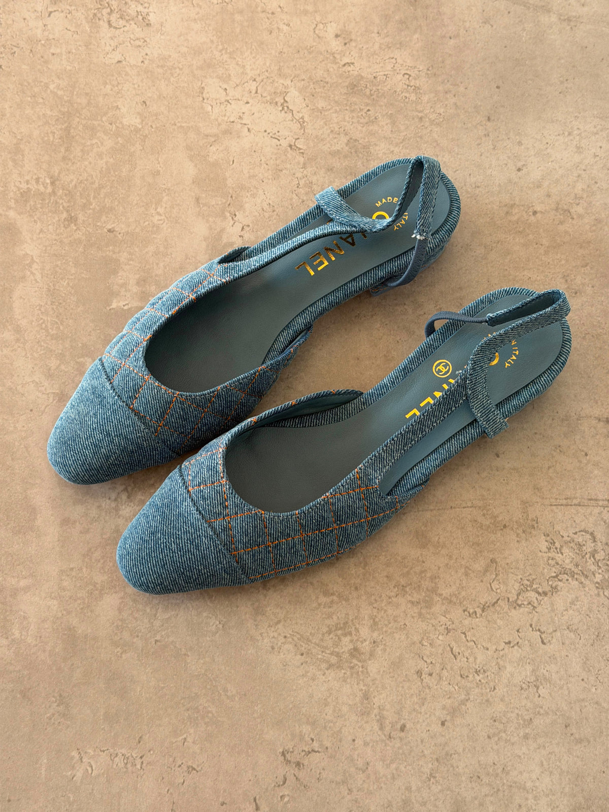 Chanel Quilted Denim Slingback Flats