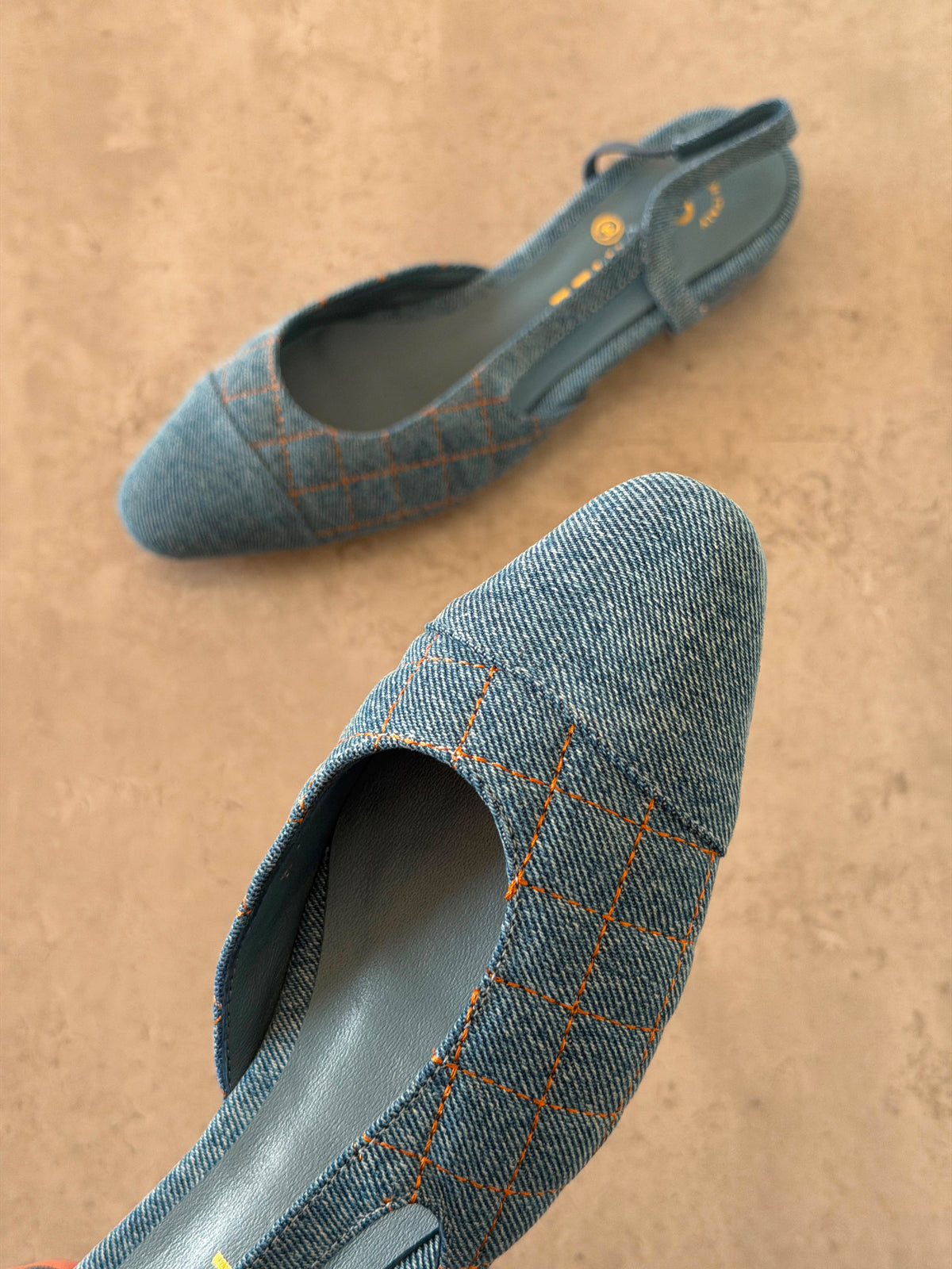 Chanel Quilted Denim Slingback Flats