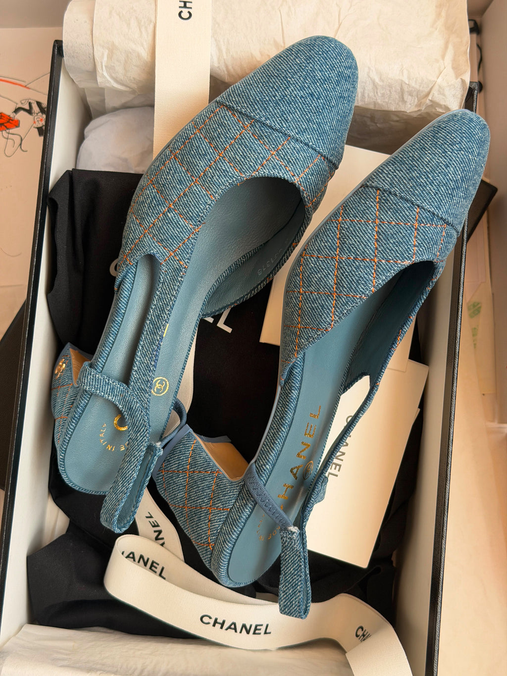 Chanel Quilted Denim Slingback Pumps