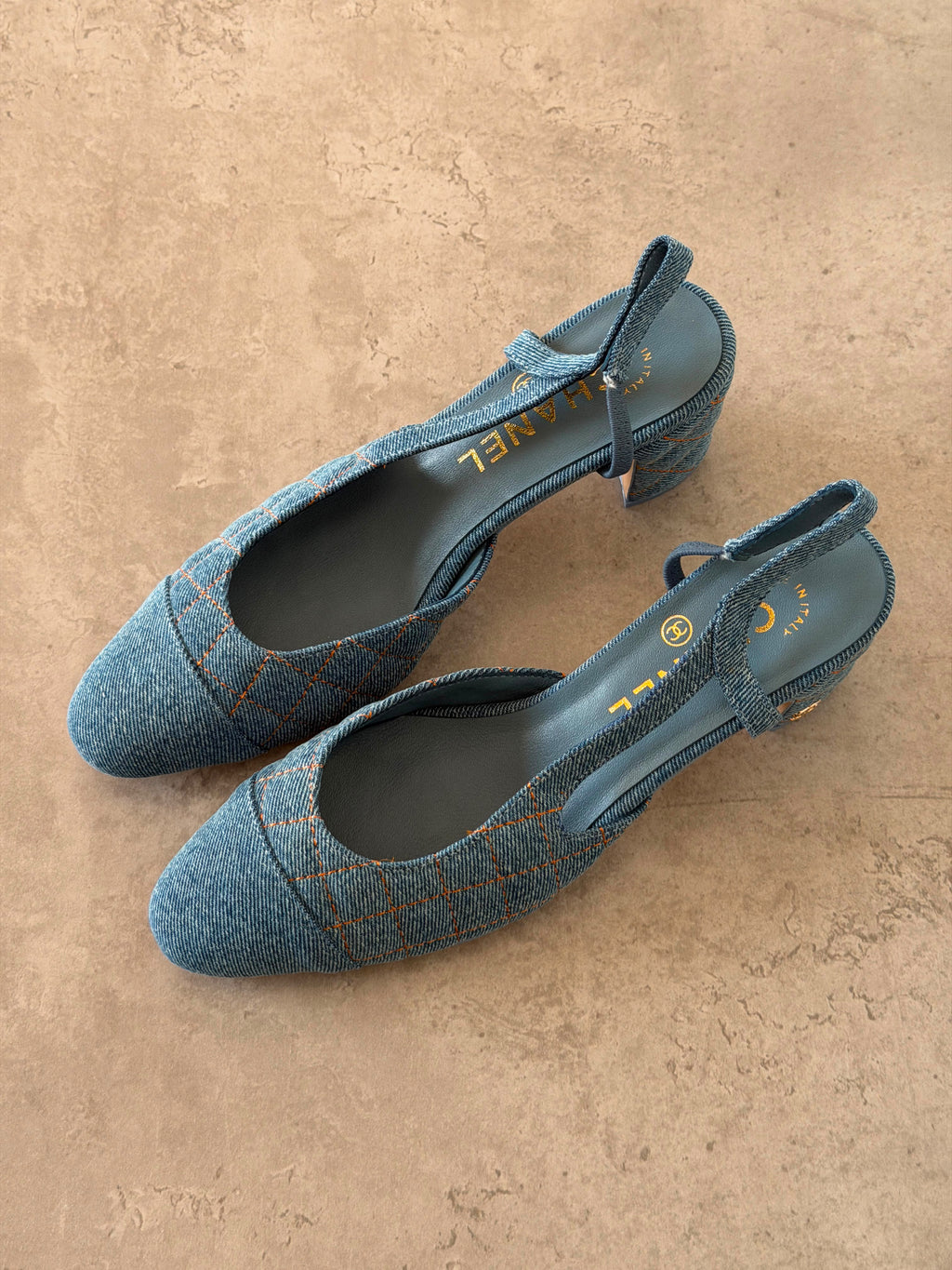 Chanel Quilted Denim Slingback Pumps