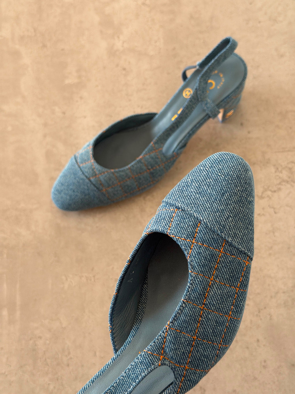 Chanel Quilted Denim Slingback Pumps