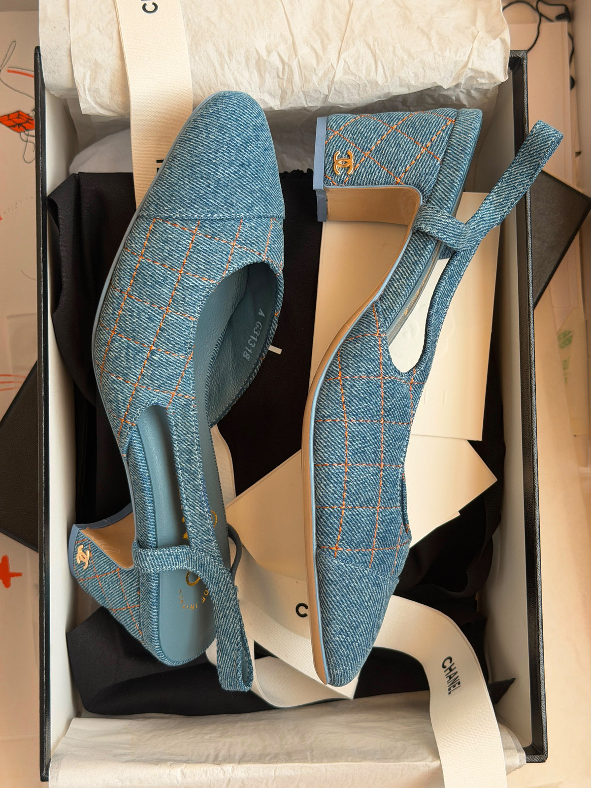 Chanel Quilted Denim Slingback Pumps
