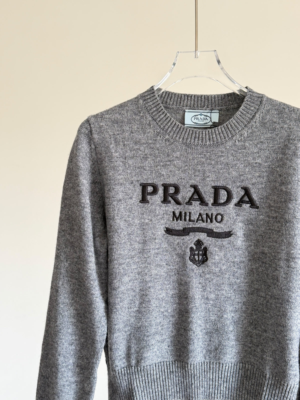 Prada Cashmere and Wool Logo Crew-Neck Sweater