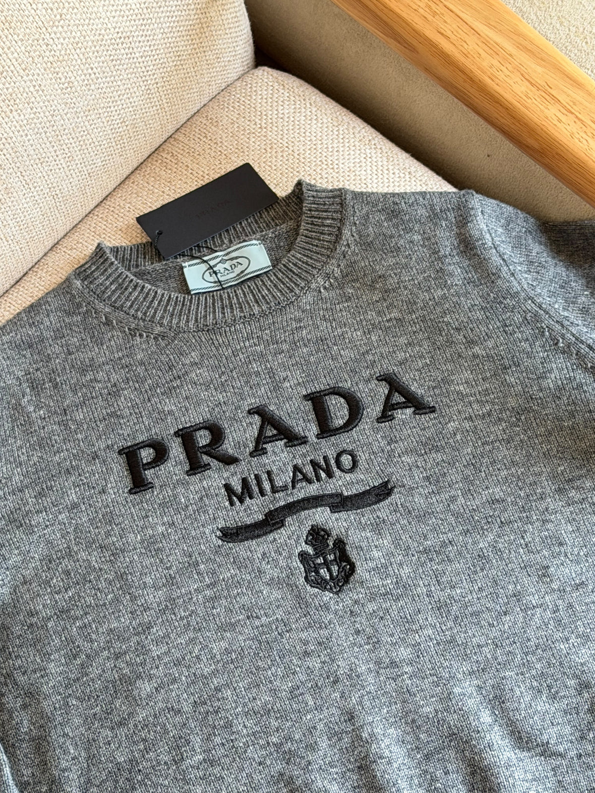 Prada Cashmere and Wool Logo Crew-Neck Sweater