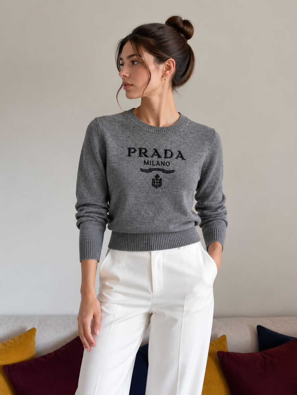 Prada Cashmere and Wool Logo Crew-Neck Sweater
