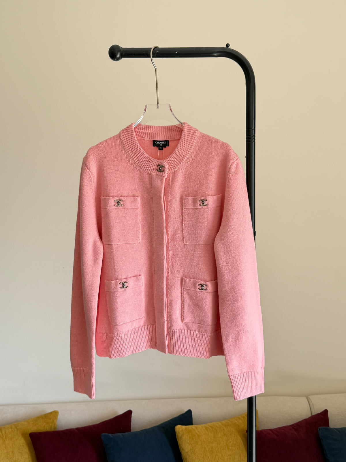 Chanel Bright Pink Cashmere Knit Jacket Cardigan