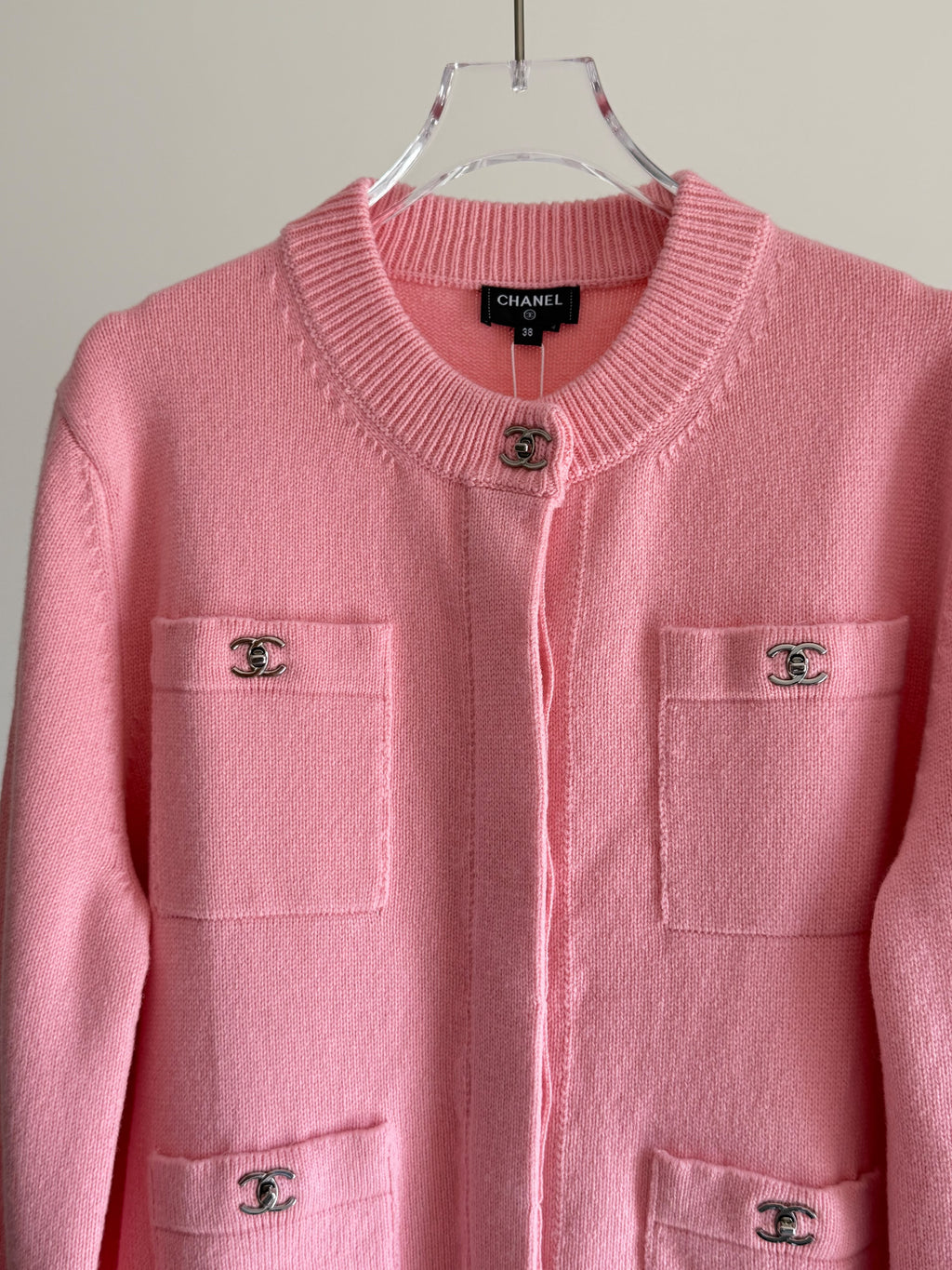 Chanel Bright Pink Cashmere Knit Jacket Cardigan