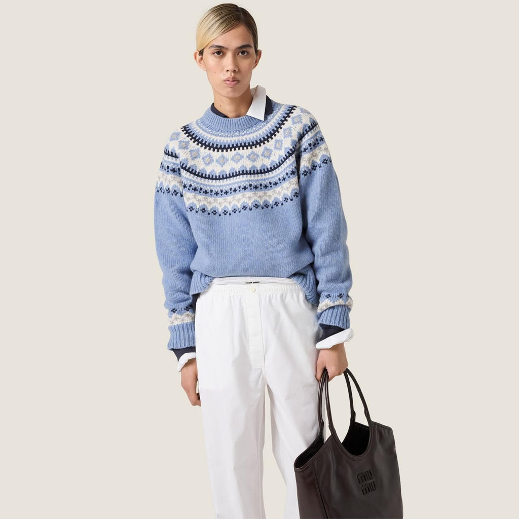 Miu Miu Fair Isle Wool Crew-Neck Sweater