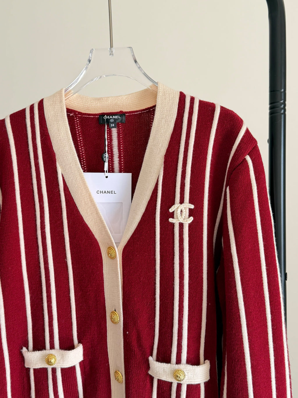 Chanel Striped Cashmere & Wool Knit Cardigan