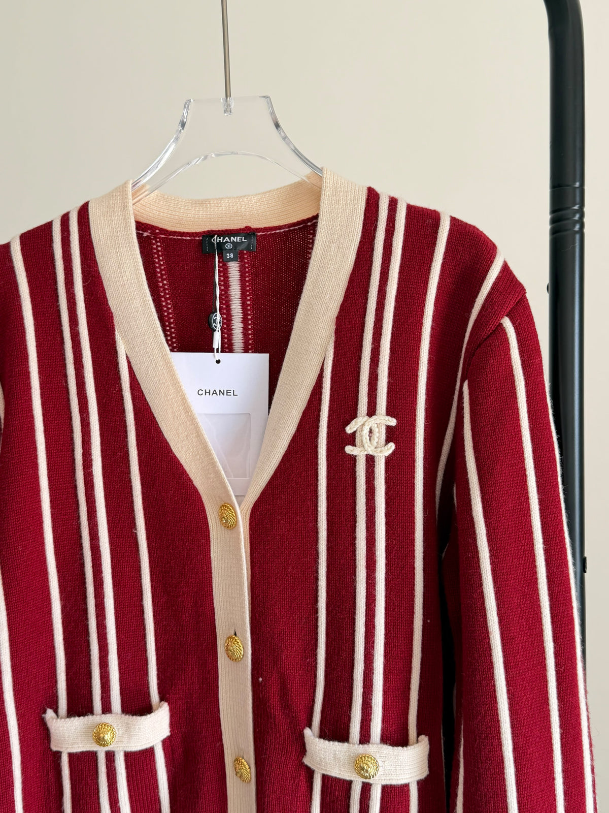 Chanel Striped Cashmere & Wool Knit Cardigan