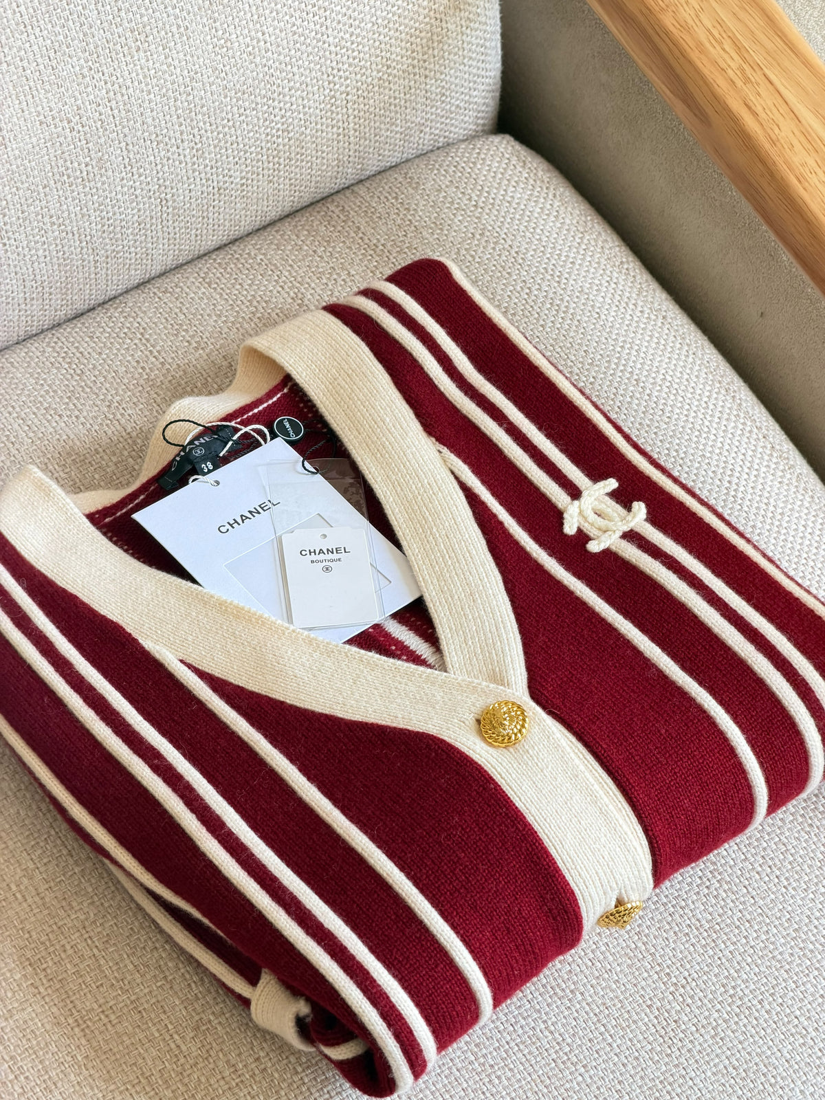 Chanel Striped Cashmere & Wool Knit Cardigan