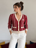 Chanel Striped Cashmere & Wool Knit Cardigan