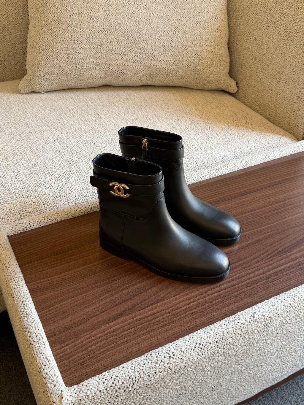 Chanel Calfskin CC Buckle Short Boots