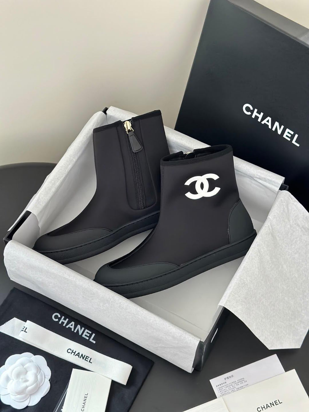 Chanel Short Boots in Mixed Fibers & Rubber