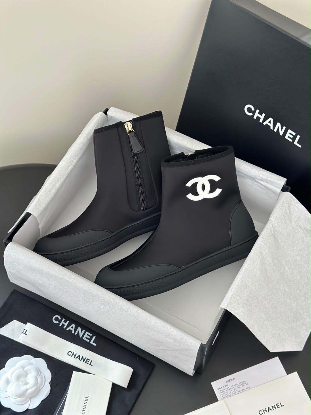 Chanel Short Boots in Mixed Fibers & Rubber