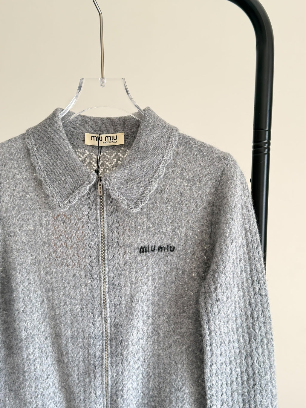 Miu Miu Zip Cardigan in Cashmere Silk Pointelle