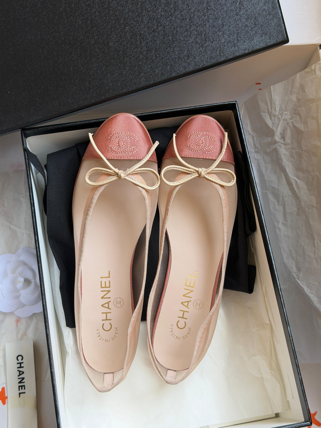 Chanel Mesh Grosgrain CC Cap-Toe Ballerina Flats