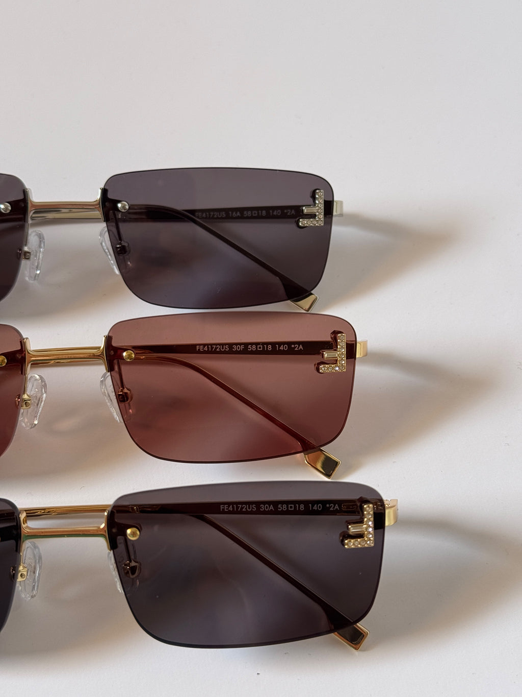 Fendi First Crystal Rimless Rectangle Sunglasses