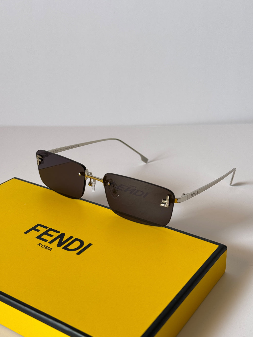 Fendi First Crystal Rimless Rectangle Sunglasses