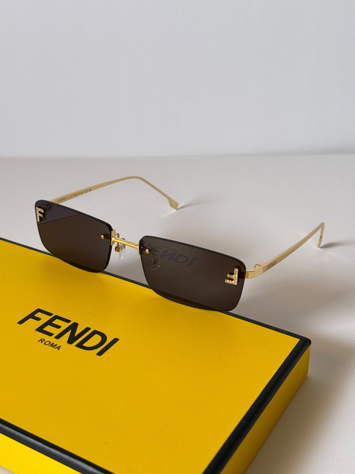 Fendi First Crystal Rimless Rectangle Sunglasses