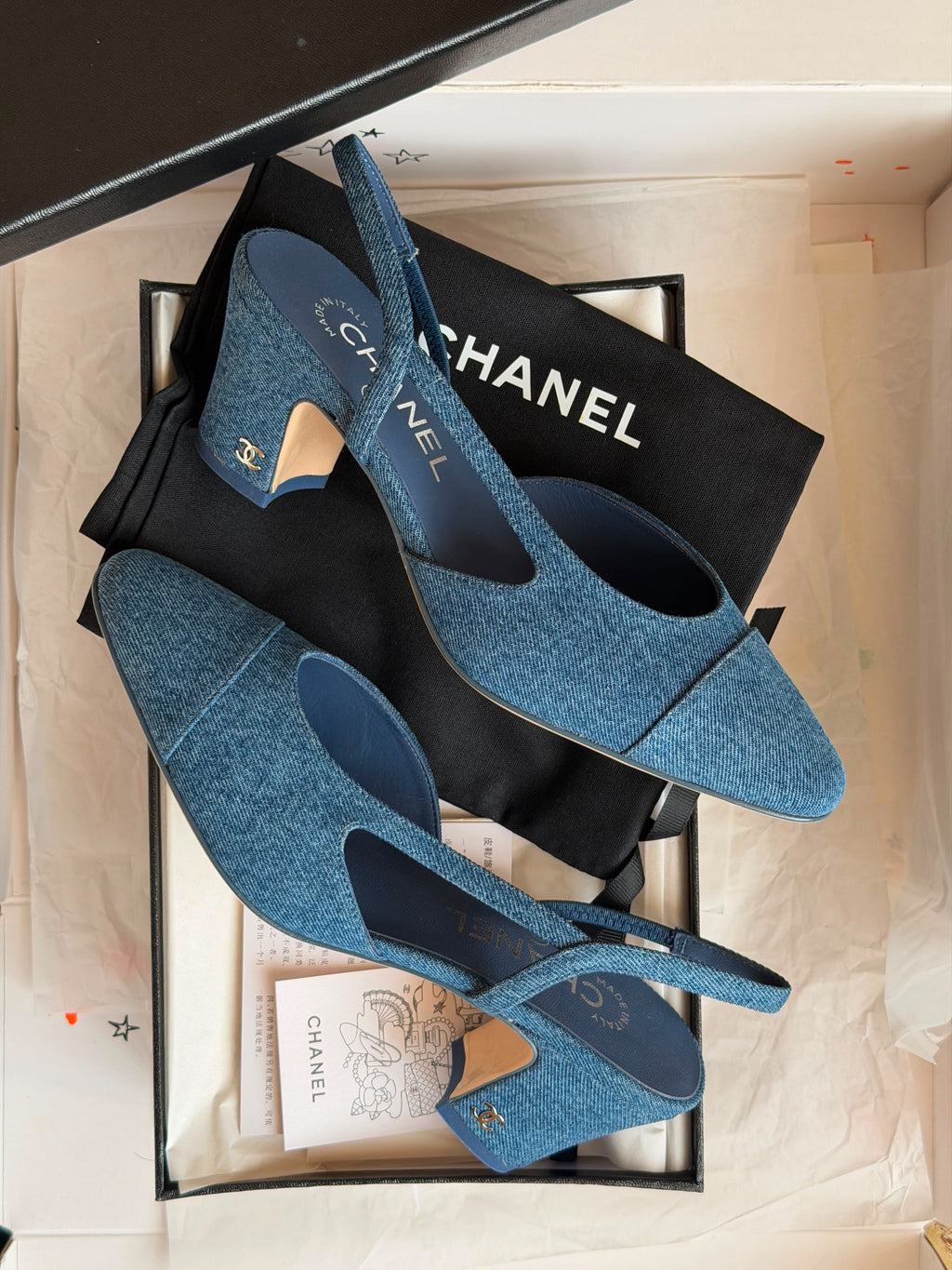 Chanel Denim Cap-Toe Slingback Pumps