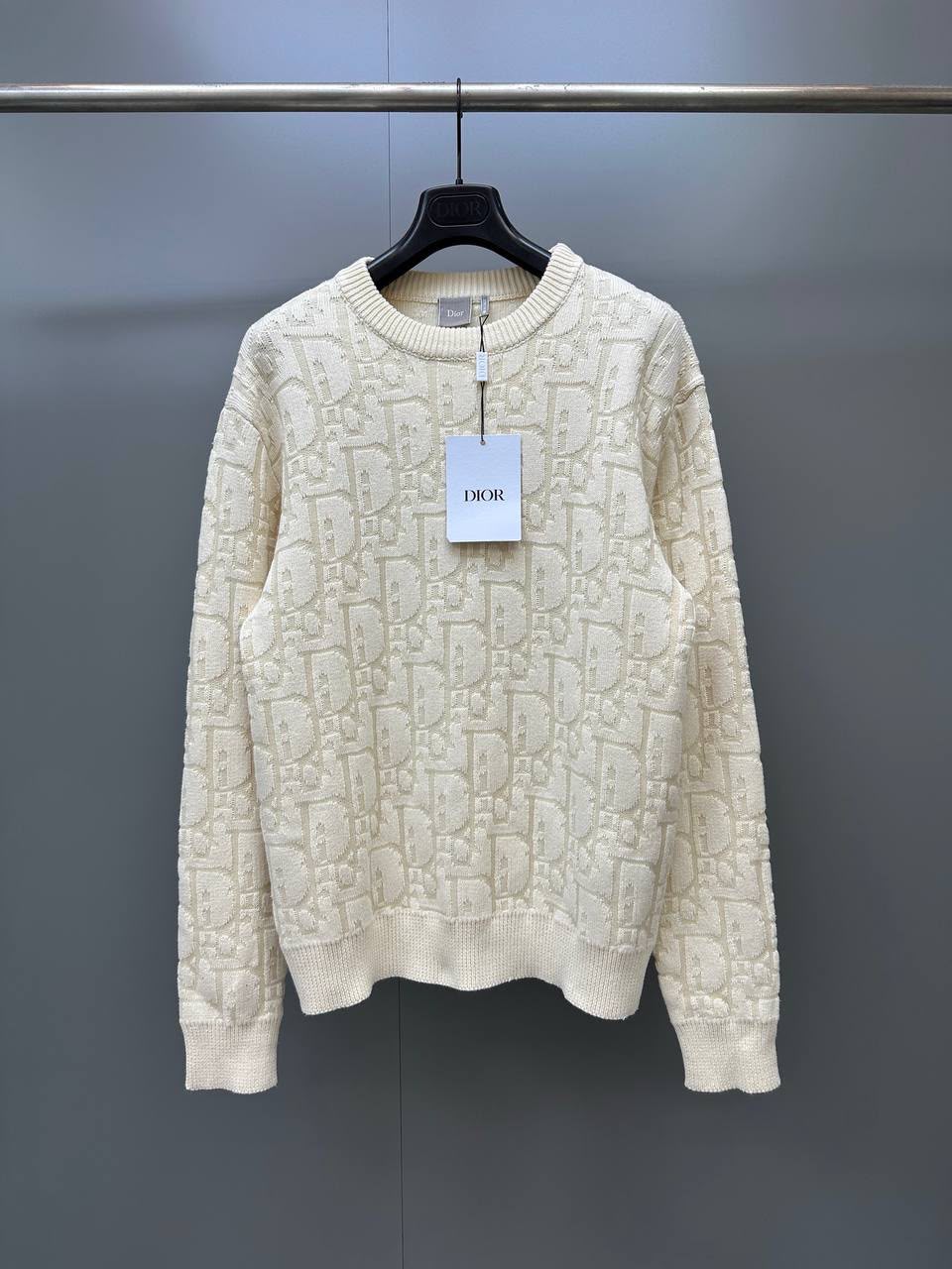 Dior Oblique Sweater in Ecru Cotton-Blend Jersey