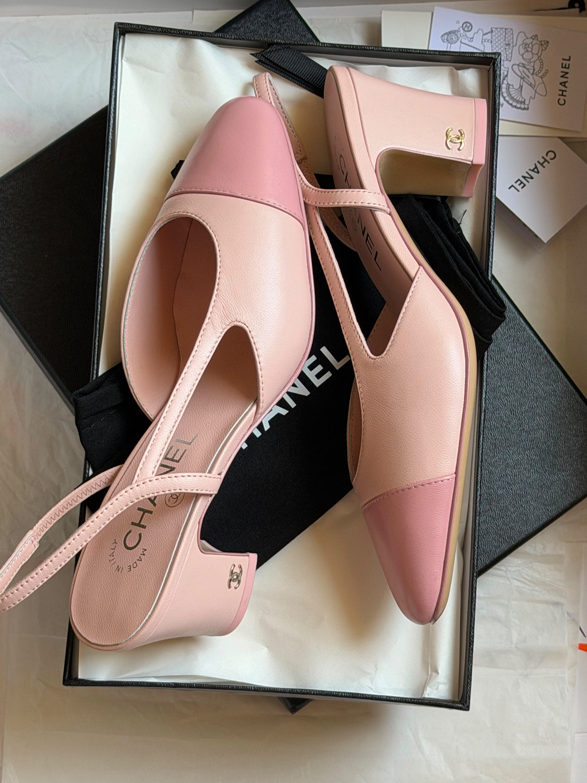 Chanel Bicolor CC Cap-Toe Slingback Pumps