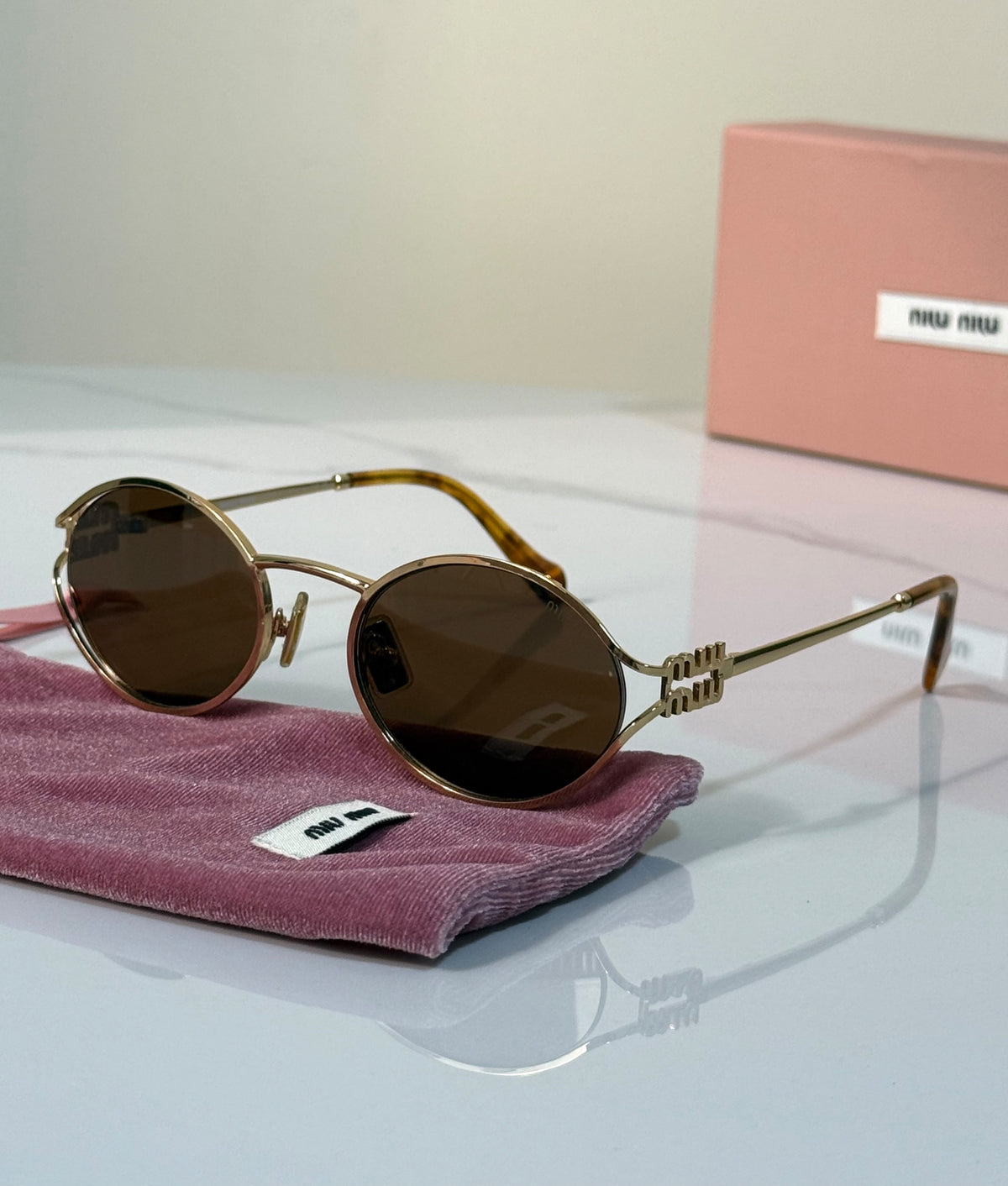 Miu Miu Logo Glimpse Oval Sunglasses