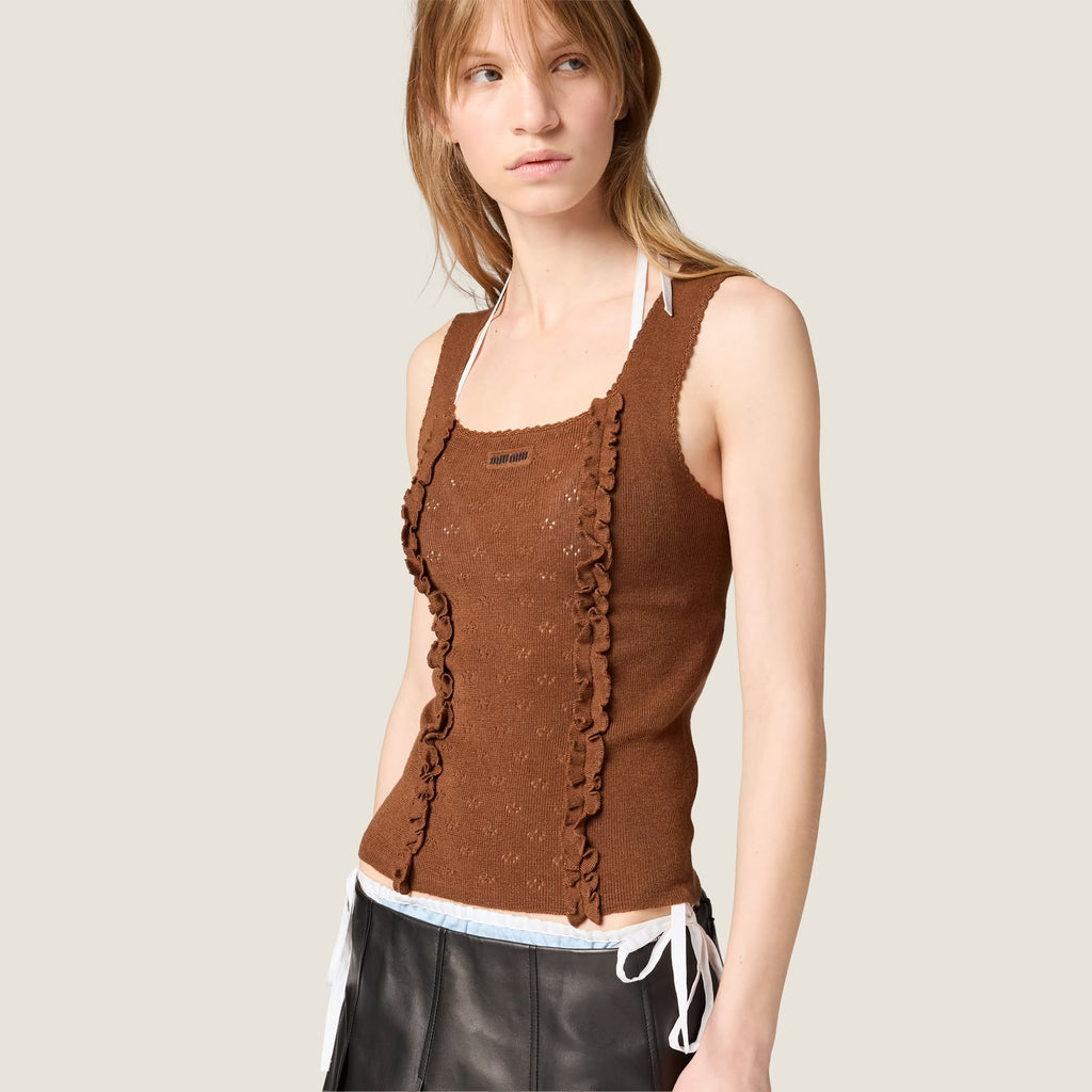 Miu Miu Cashmere and Silk Ruffle-Trim Tops
