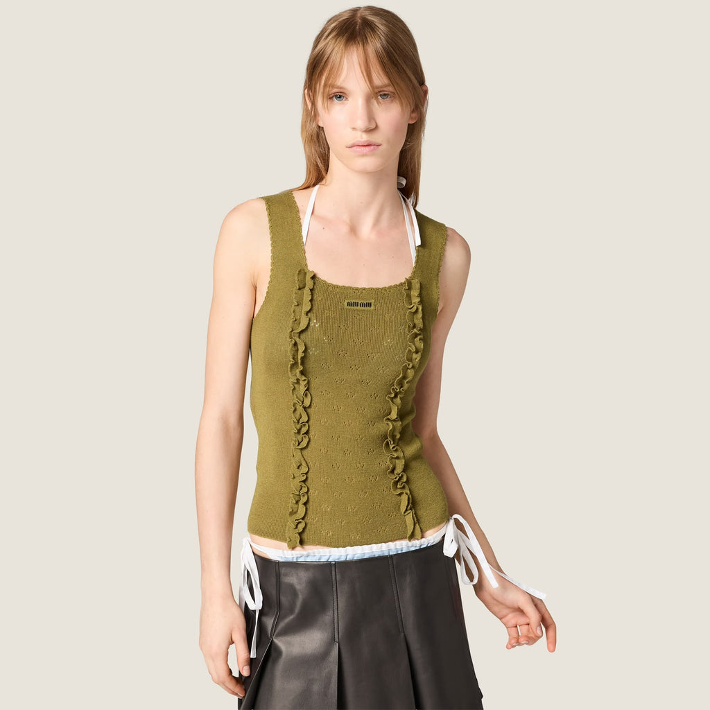 Miu Miu Cashmere and Silk Ruffle-Trim Tops