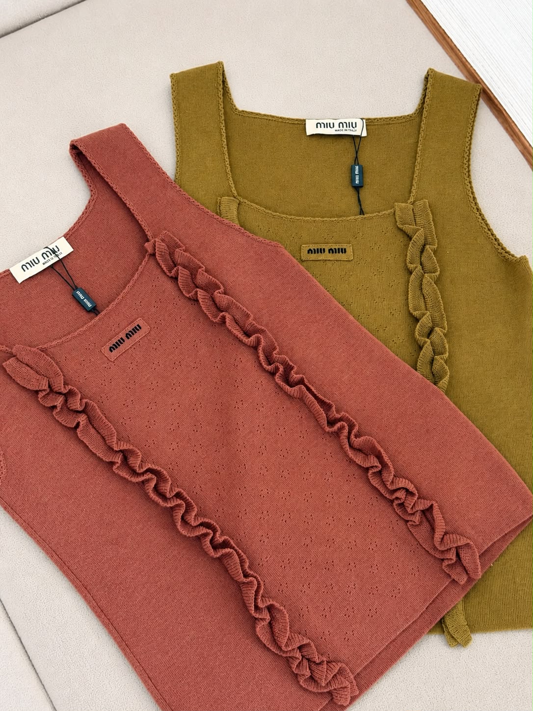 Miu Miu Cashmere and Silk Ruffle-Trim Tops