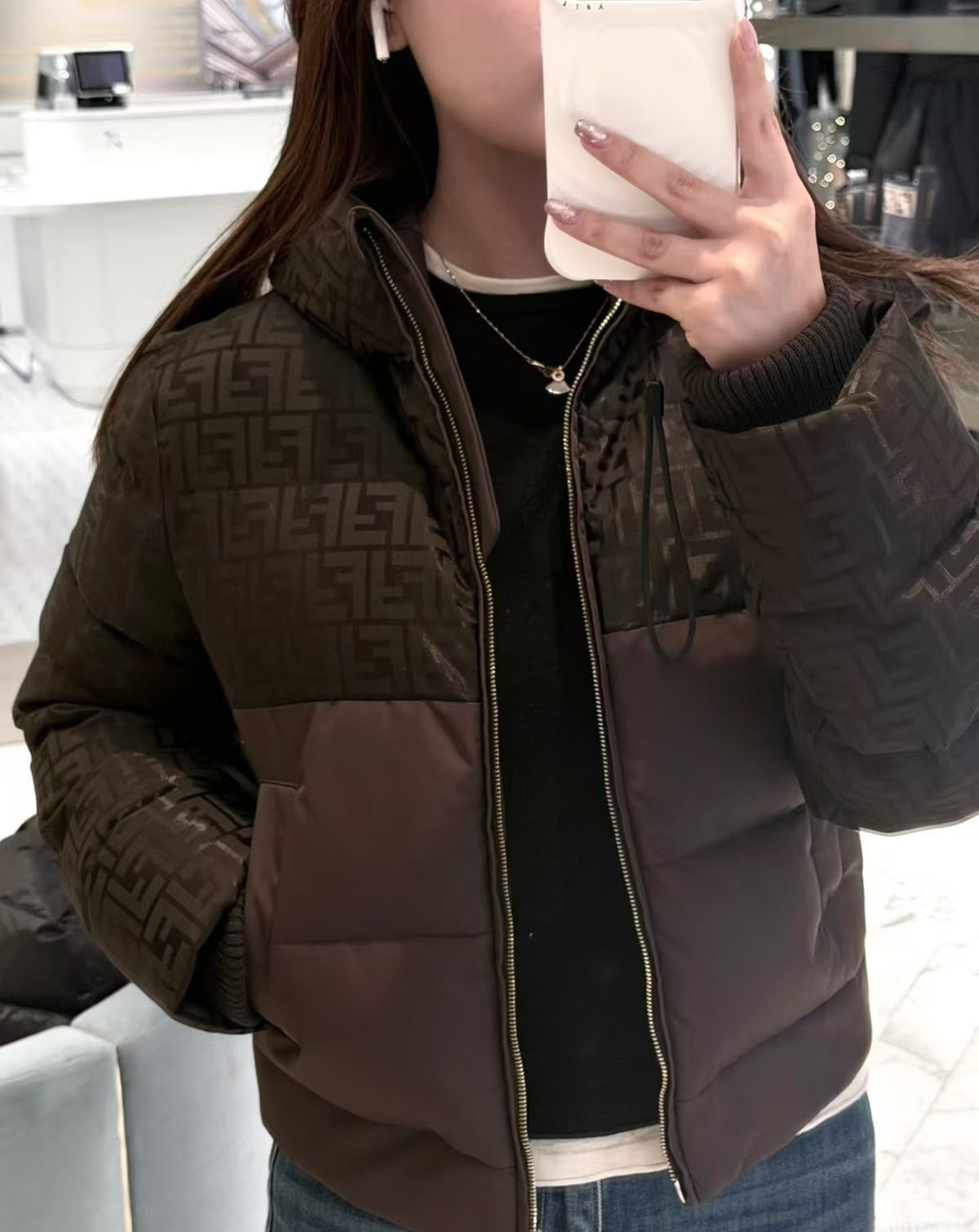 Fendi FF Jacquard Hooded Padded Jacket