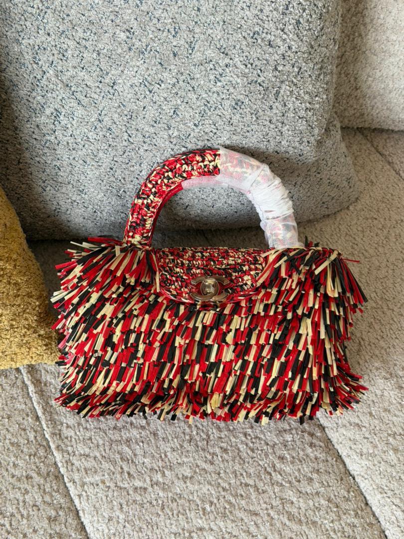 Chanel Raffia Fringe Nano Kelly Shopper Bag