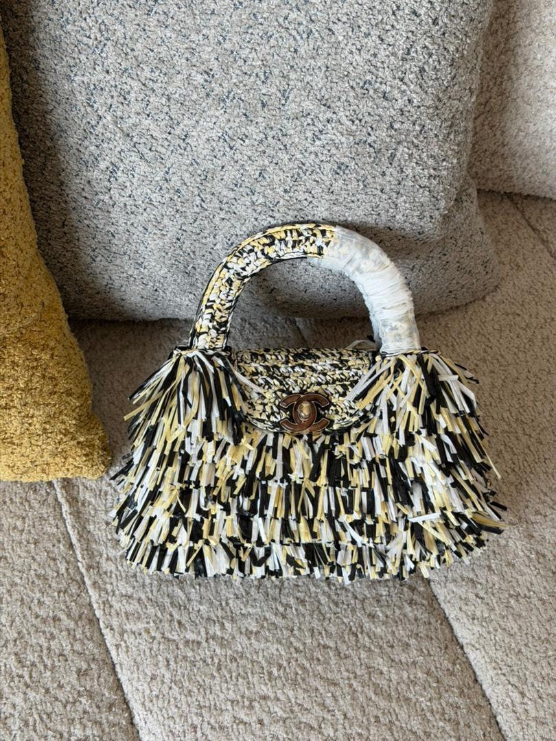 Chanel Raffia Fringe Nano Kelly Shopper Bag