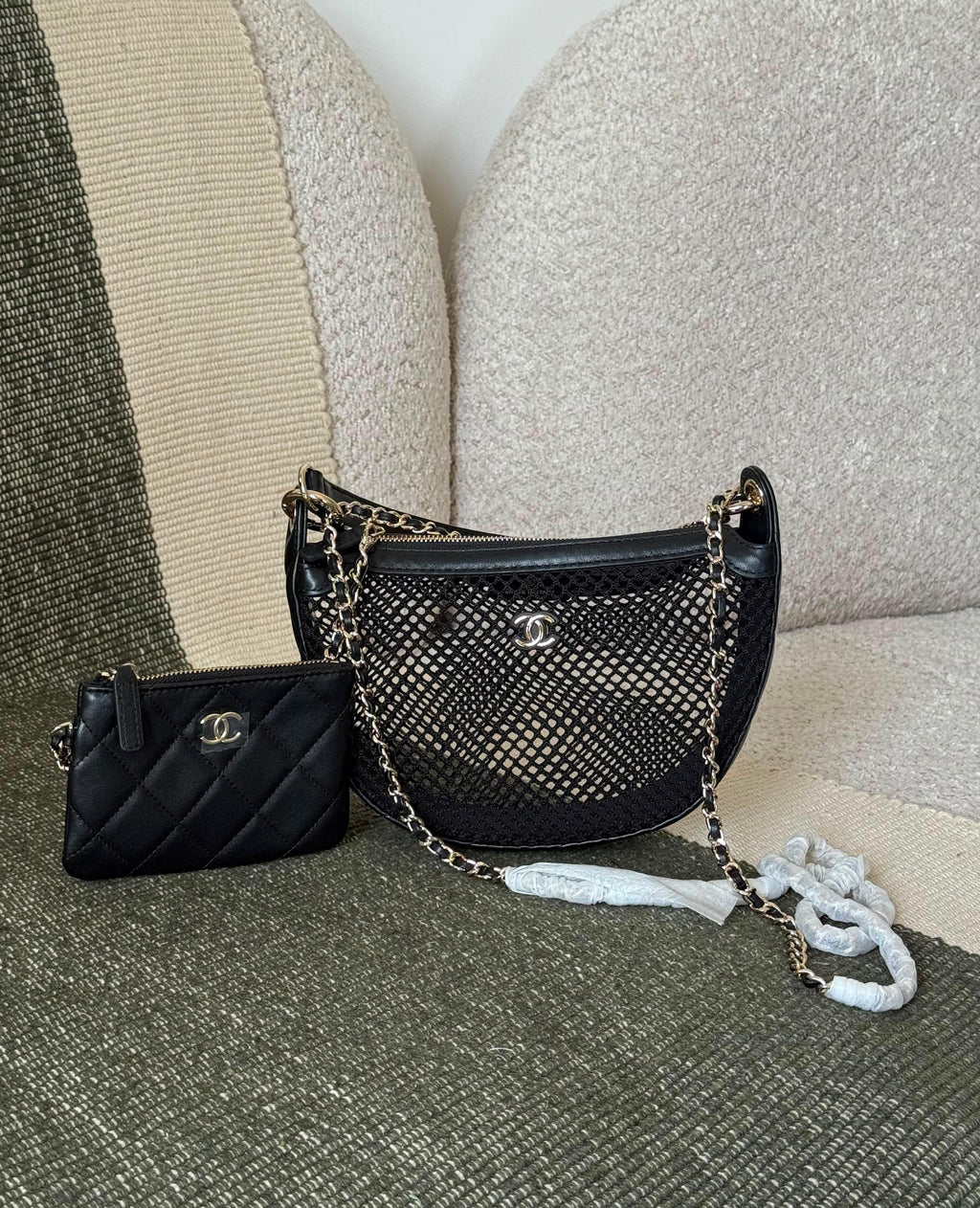 Chanel Mesh and Quilted Lambskin Chain Hobo Bag