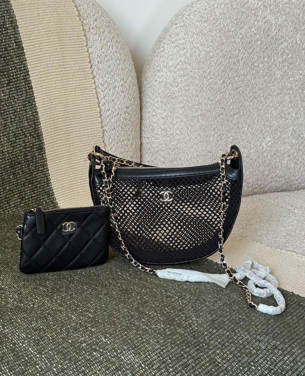 Chanel Mesh and Quilted Lambskin Chain Hobo Bag