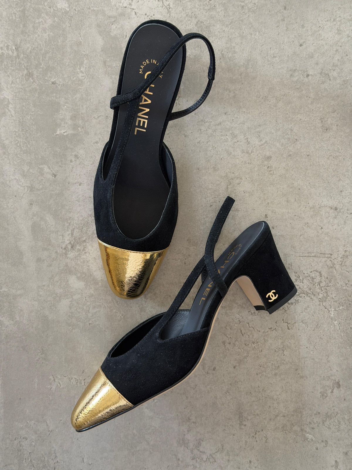 Chanel Bicolor CC Cap-Toe Slingback Pumps