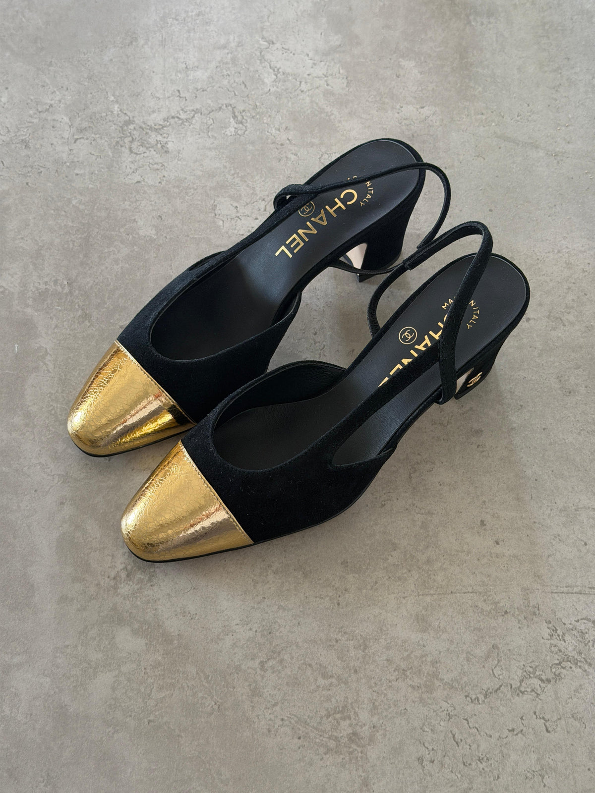 Chanel Bicolor CC Cap-Toe Slingback Pumps