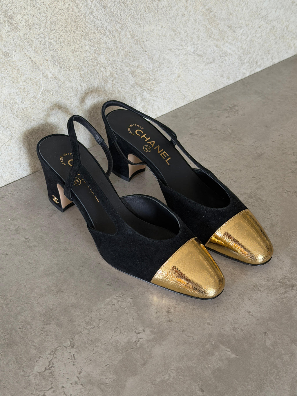 Chanel Bicolor CC Cap-Toe Slingback Pumps