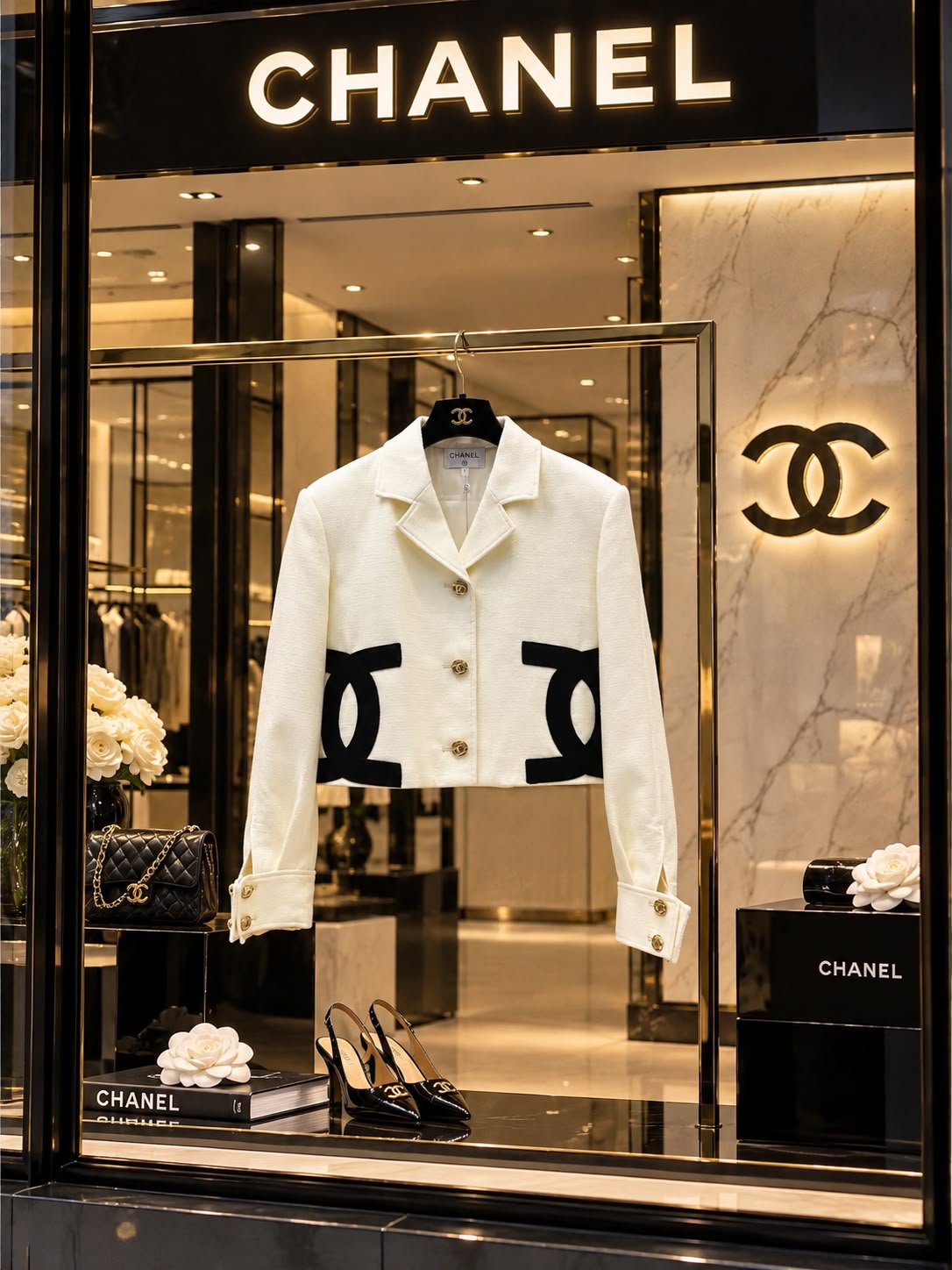 Chanel Cropped Graphic CC Logo Jacket