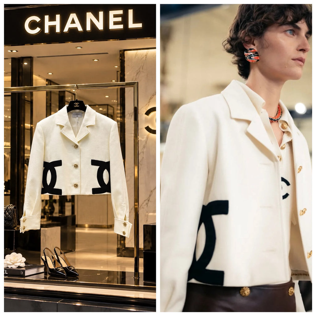 Chanel Cropped Graphic CC Logo Jacket