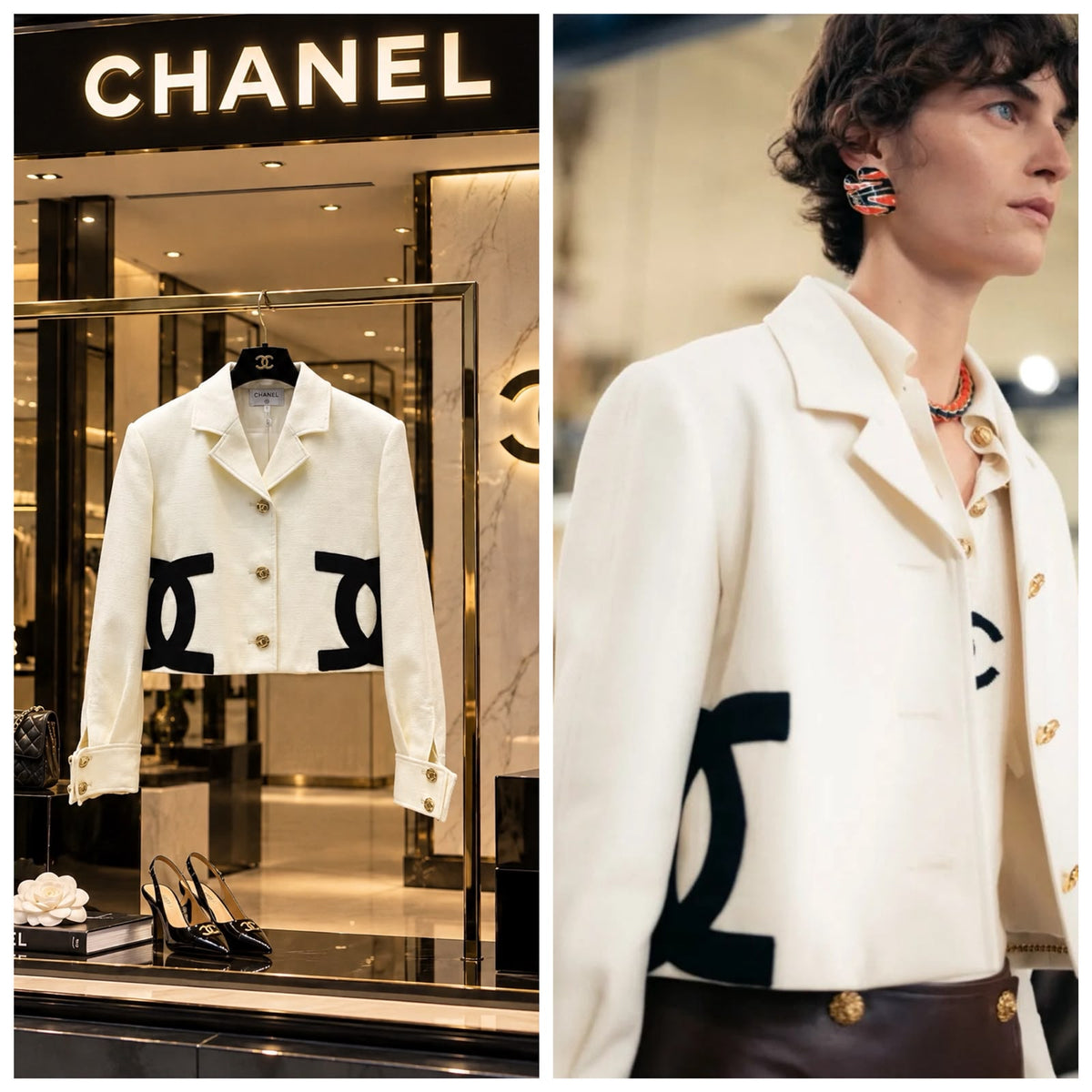 Chanel Cropped Graphic CC Logo Jacket