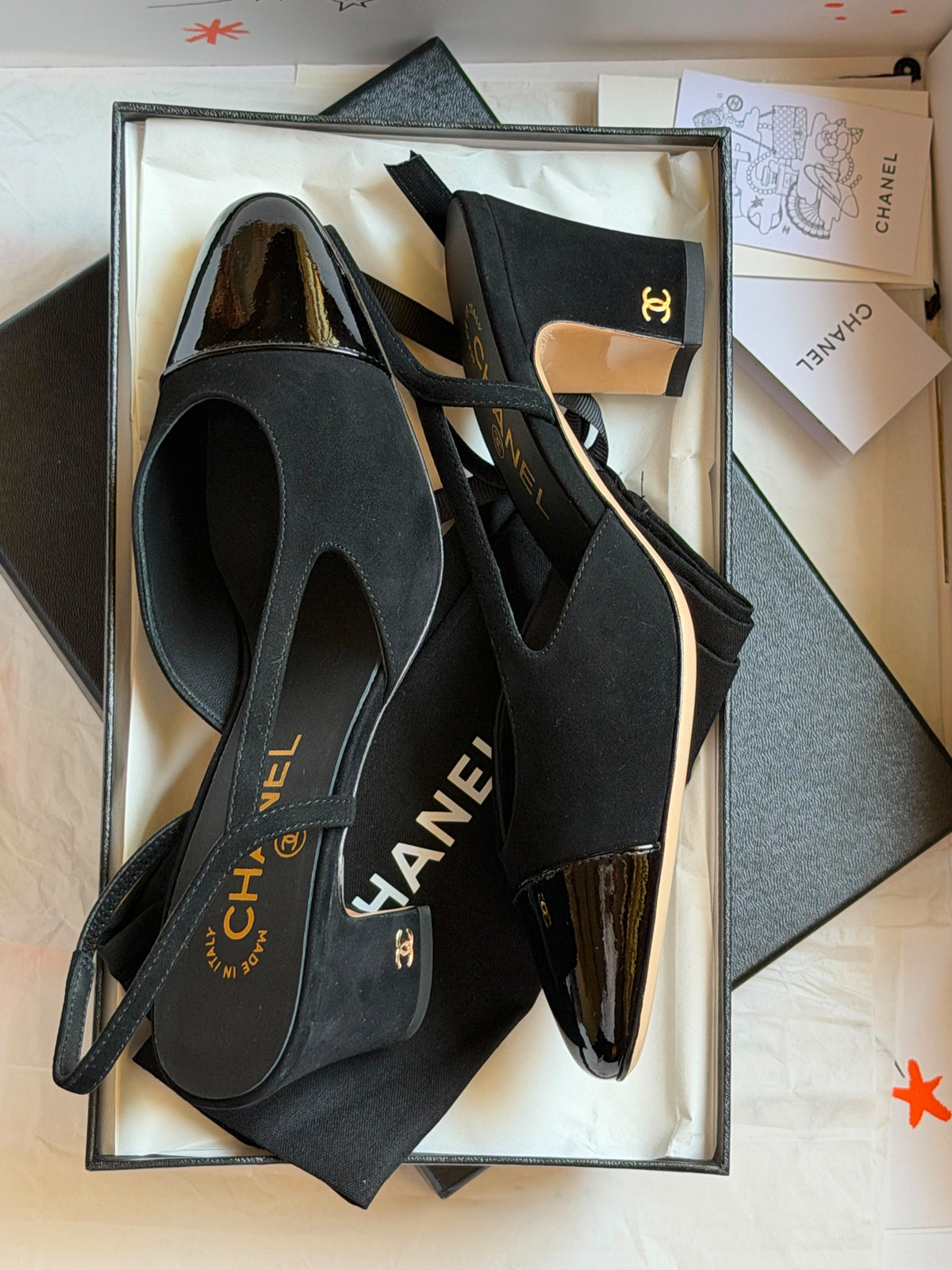 Chanel Bicolor CC Cap-Toe Slingback Pumps