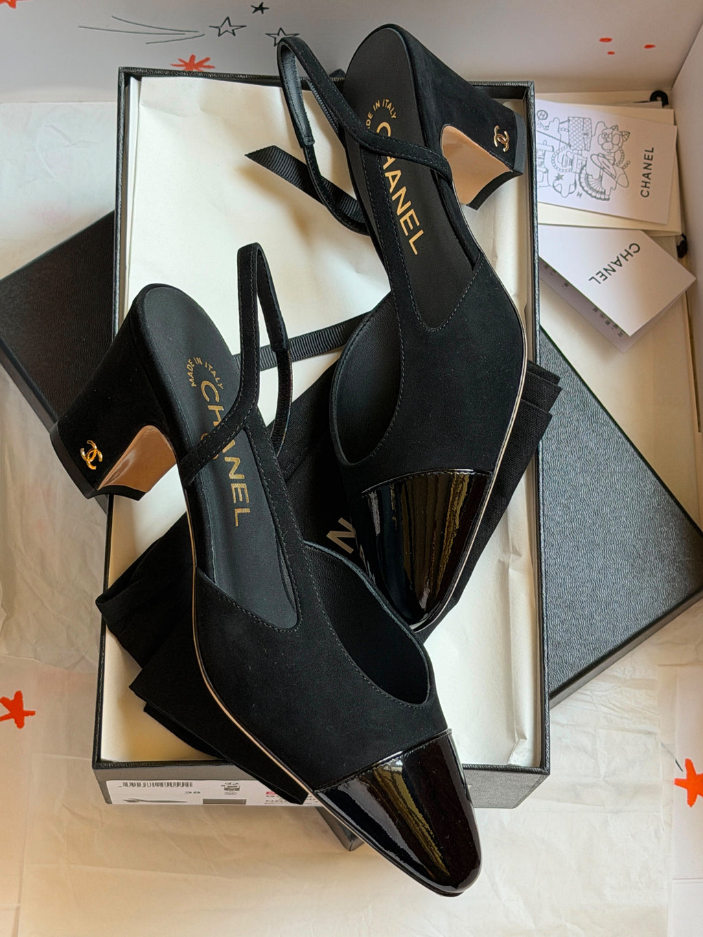 Chanel Bicolor CC Cap-Toe Slingback Pumps