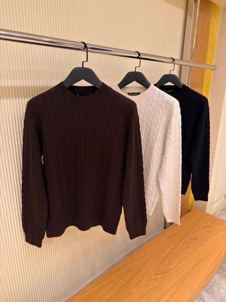 Loro Piana Cedar Cable-Knit Cashmere Crewneck Sweaters