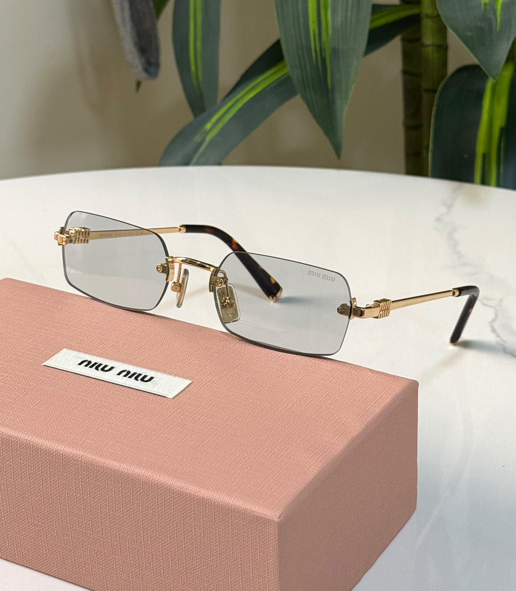 Miu Miu Vertical Logo Rimless Rectangle Sunglasses